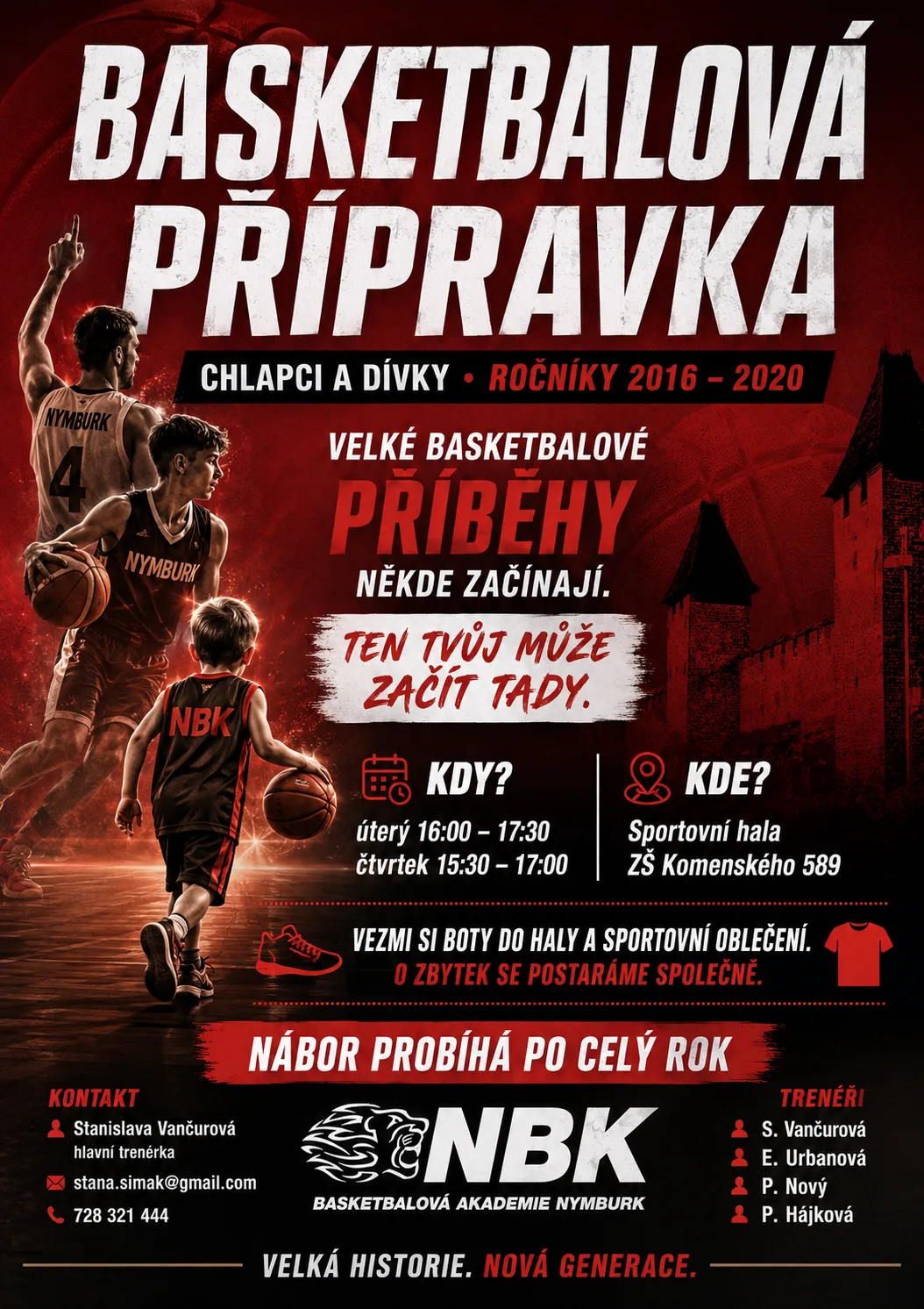 Náborový plakát Basketbalové akademie Nymburk